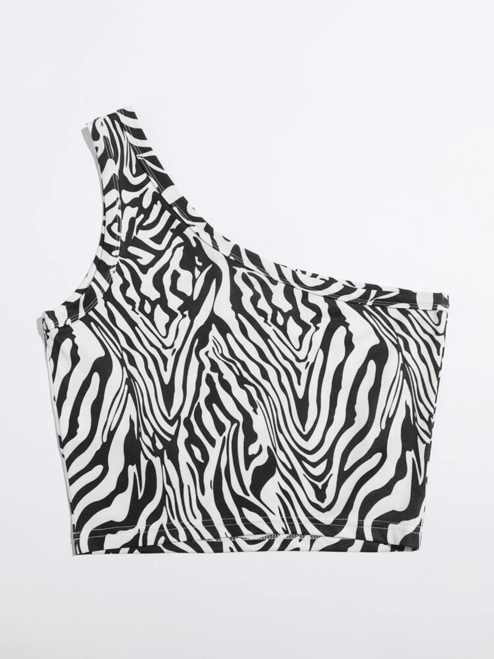 SHEIN One-Shoulder Zebra Print Crop Top - Black & White